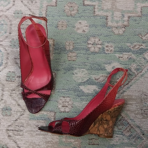 Zara Shoes - Zara Cranberry Crocodile and Cork Wedges